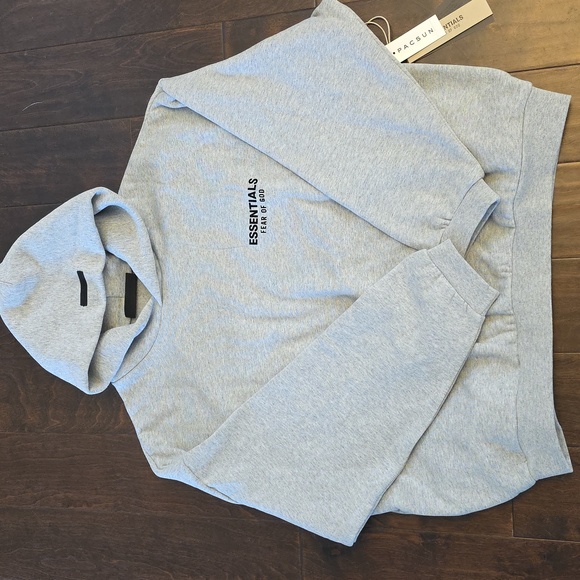 Essentials Gray Hoodie with Black Logo - Picture 3 of 3